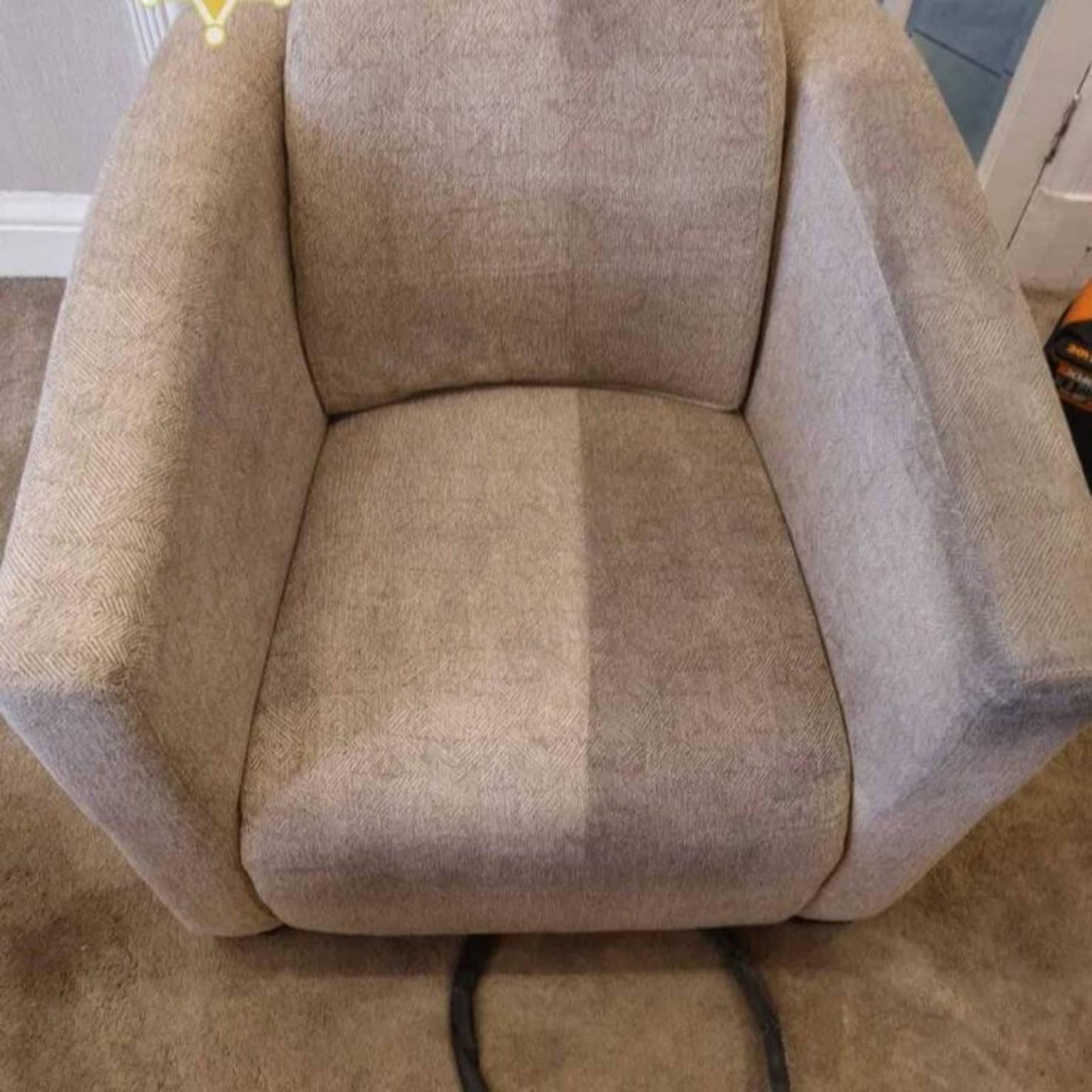 Armchair shown half cleaned