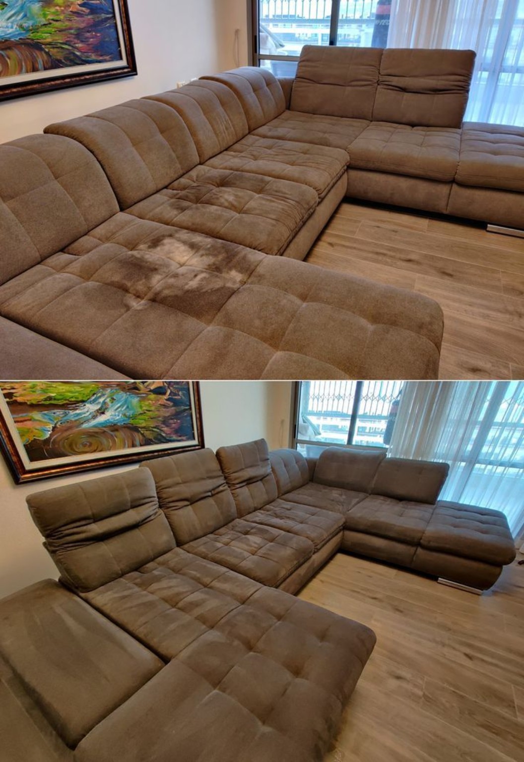 Sofa cleaning before and after result