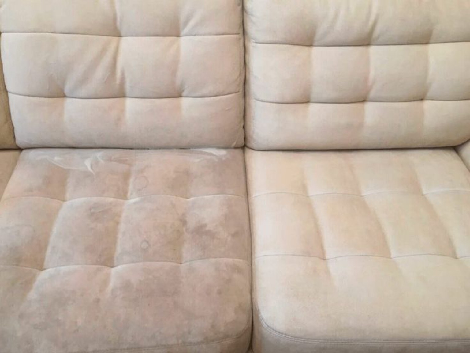 Beige sofa cushion before and after cleaning