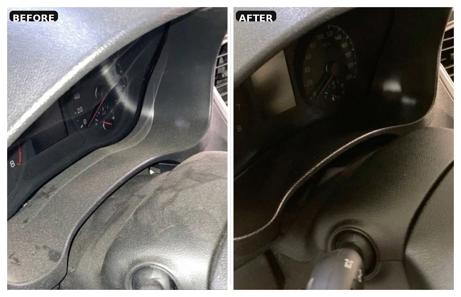 Dashboard detail before and after cleaning