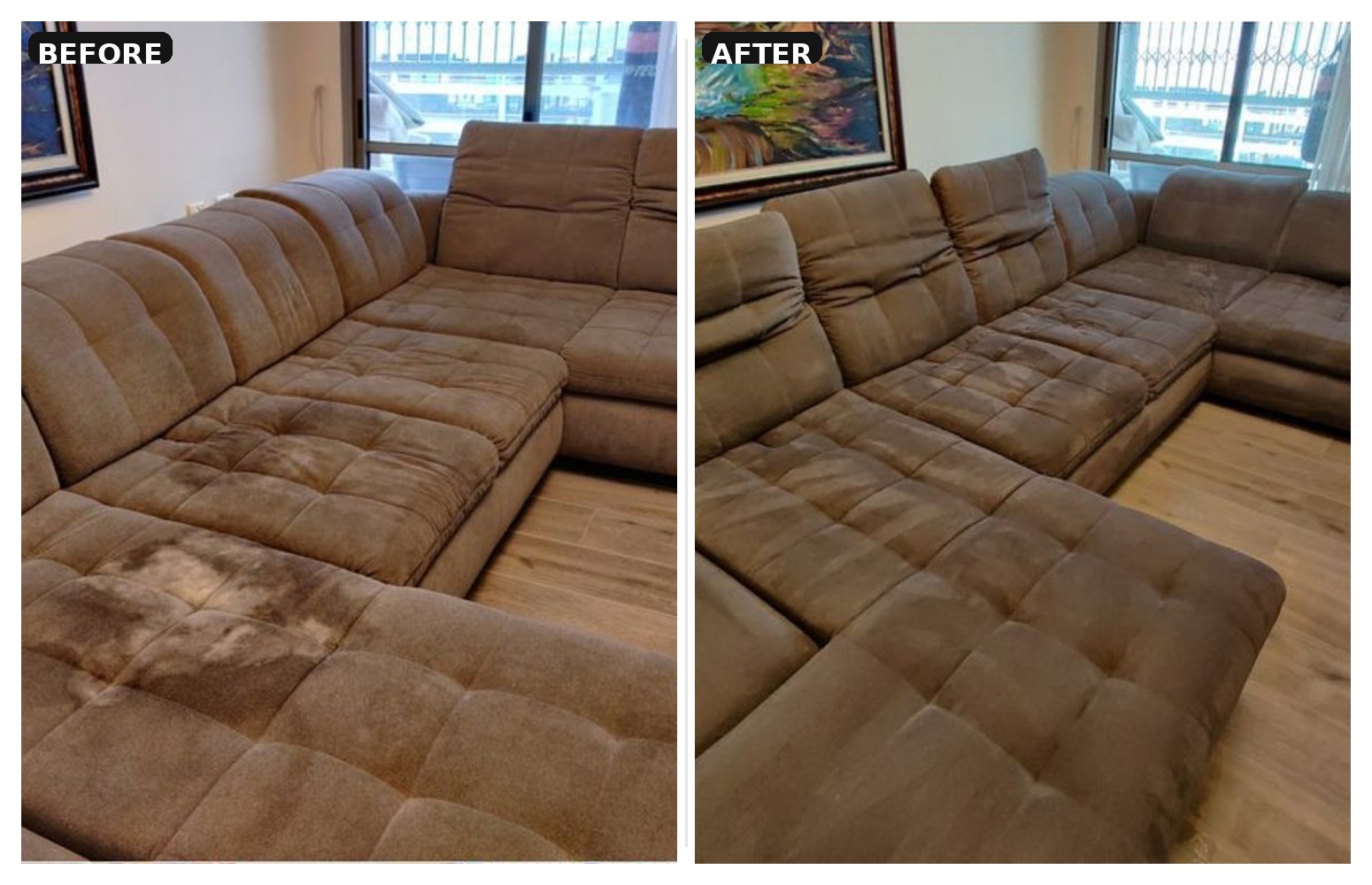 Sectional sofa before and after cleaning