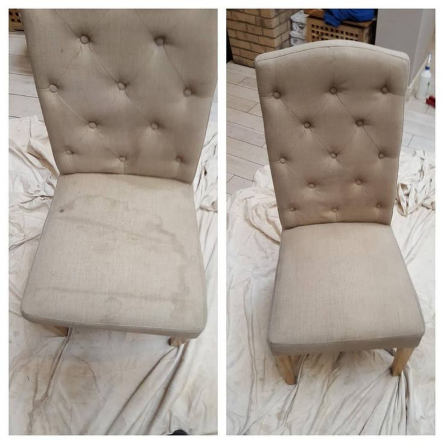 Single dining chair before and after cleaning