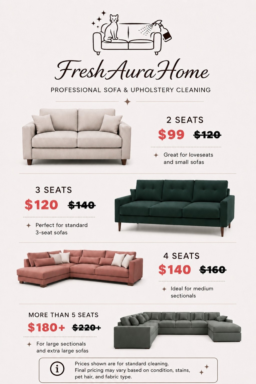 Two-seat sofa cleaning price